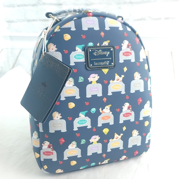 Loungefly Disney Snow White and the Seven Dwarves Beds Print Mini Backpack - Picture 1 of 7